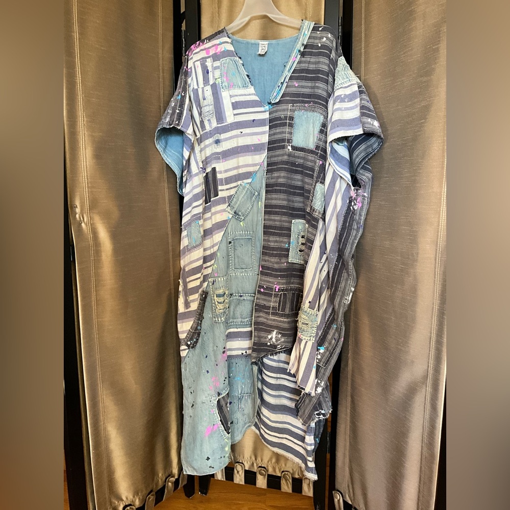 NWOT Magnolia Pearl Beachcomber Denim Patchwork Kaftan Cover Up - Faded Indigo